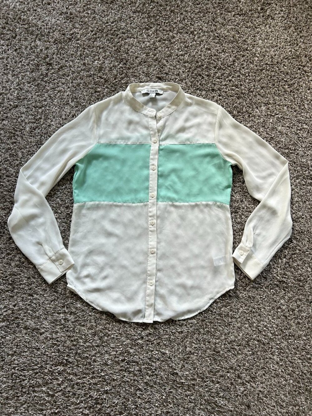 Forever 21 Ivory and Mint Sheer Button Up Blouse